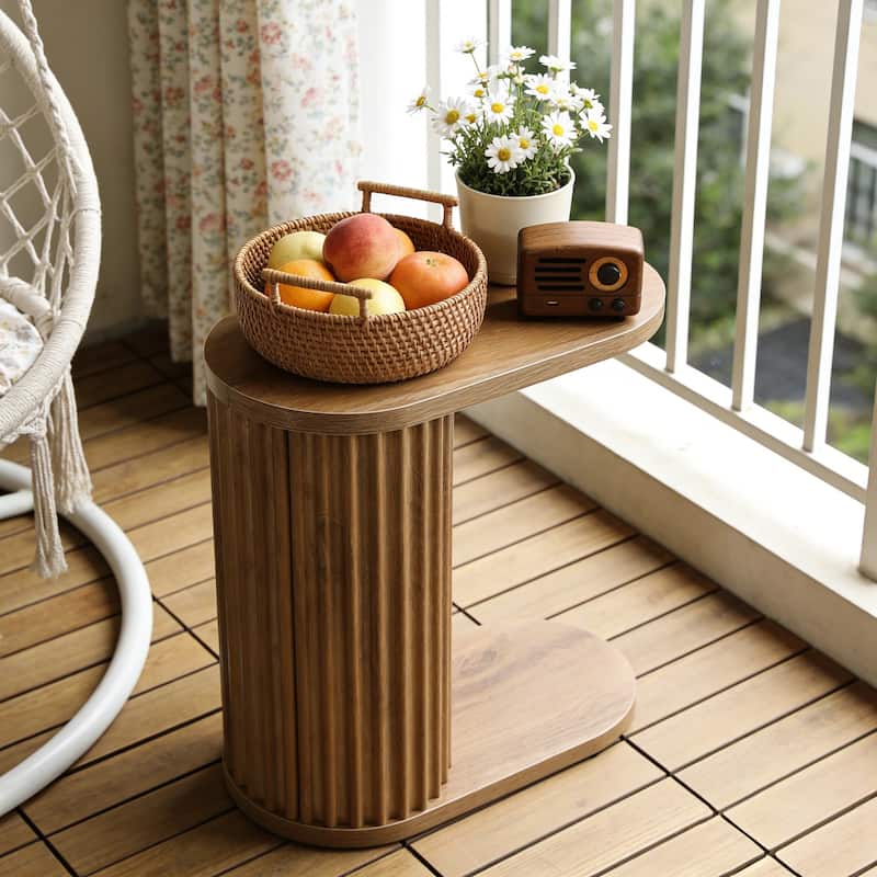 Fluted C-Shaped End Table, Modern Narrow Side Table