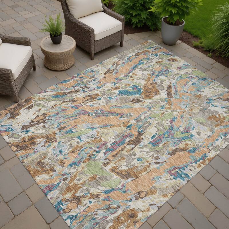 Machine Washable Indoor/ Outdoor Brushstrokes Chantille Rug