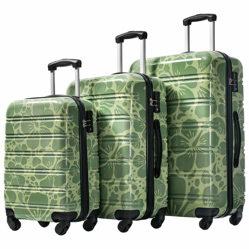 3-Piece, Modern Luggage Sets, Lightweight Luggage with Silicone Handles and Combination Lock, for Boarding Travel, Green