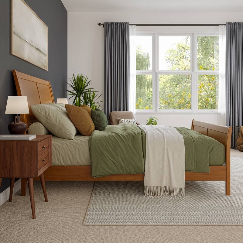 Valencia Solid Wood Low Profile Sleigh Platform Bed with Matching Footboard