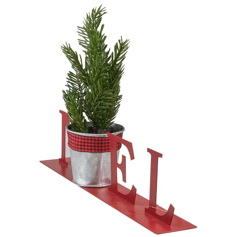 13" Red "NOEL" Potted Faux Pine Metal Planter Christmas Plaque