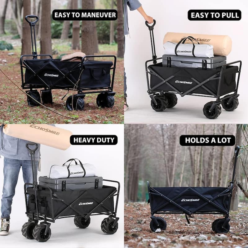 Heavy-Duty 350lb Capacity All-Terrain Folding Wagon - Collapsible Utility Cart with Large Wheels