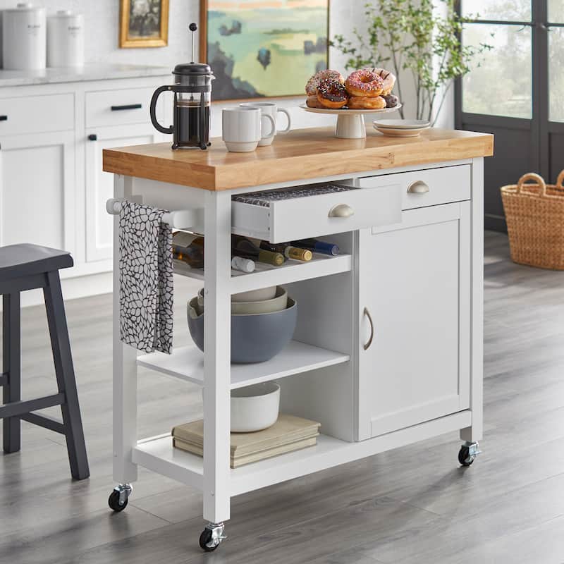 Simple Living Martha Rolling Rubberwood Kitchen Cart