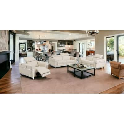 HomeRoots Three Piece Indoor Beige Italian Leather Six Person Seating Set