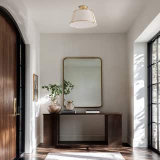 Crest Semi-Flush Mount - Metal, Fabric & Gold, Ivory White Ceiling Light for Bedroom or Hallway in Modern, Transitional Style