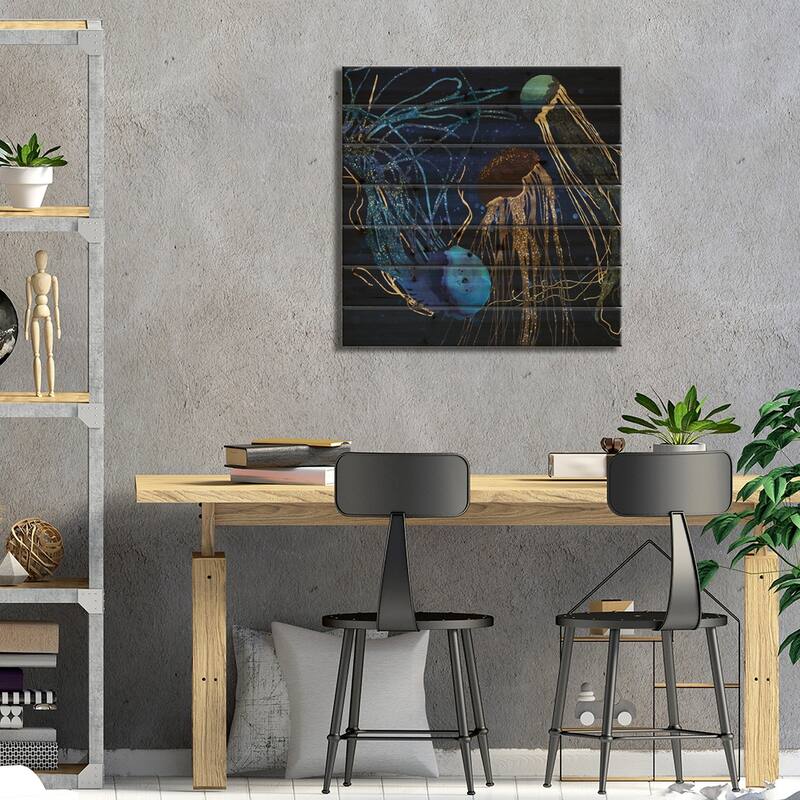 Metallic Jellyfish IV Print On Wood by SpaceFrog Designs - Multi-Color
