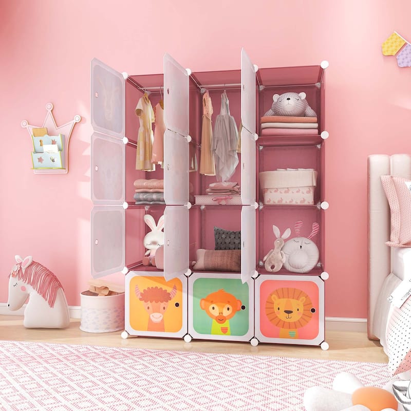Costway 12-Cube Kids Wardrobe Baby Dresser Bedroom Armoire Clothes