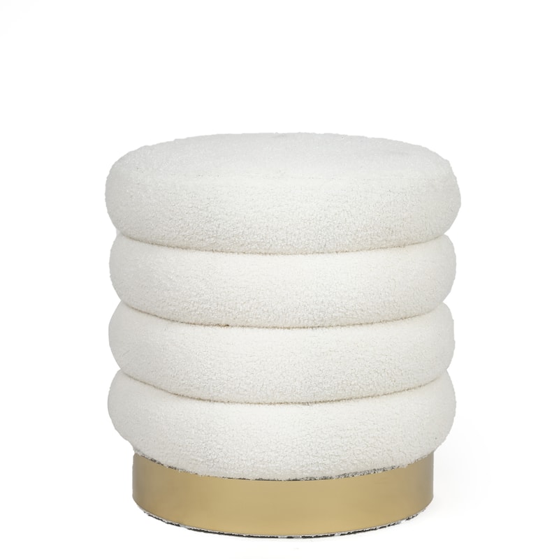 Adeco Round Velvet Ottoman Upholstered Foot Stool