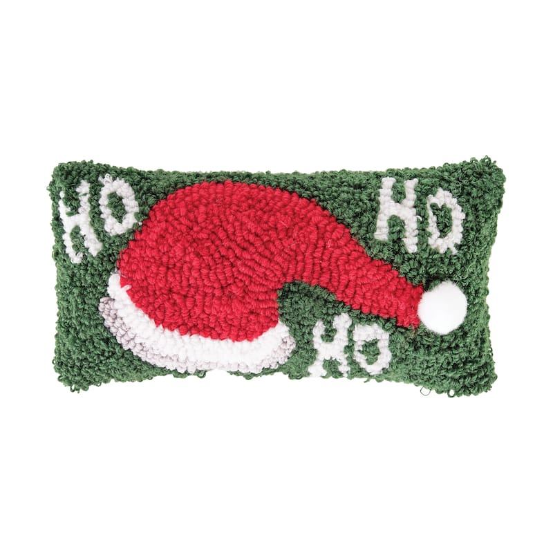 "Ho, Ho, Ho" Santa Hat Hooked Petite Accent Pillow, 6" x 12"