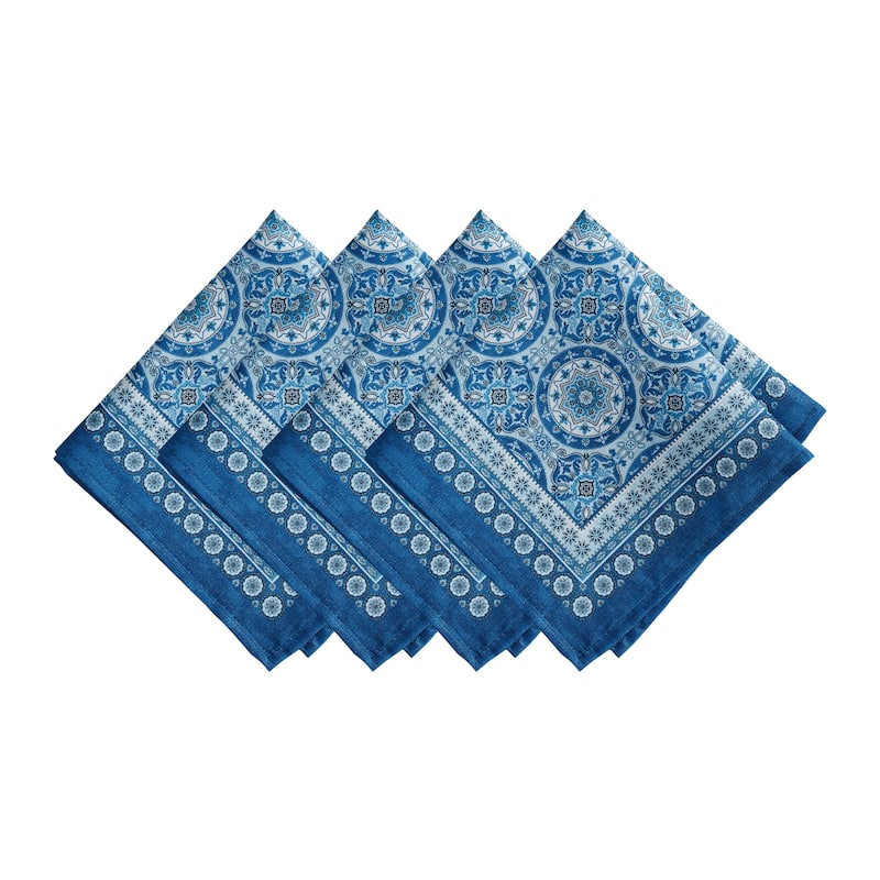 Vietri Medallion Bue Block Print Stain & Water Resistant Indoor/Outdoor Napkins, Set of 4 - Set of 4