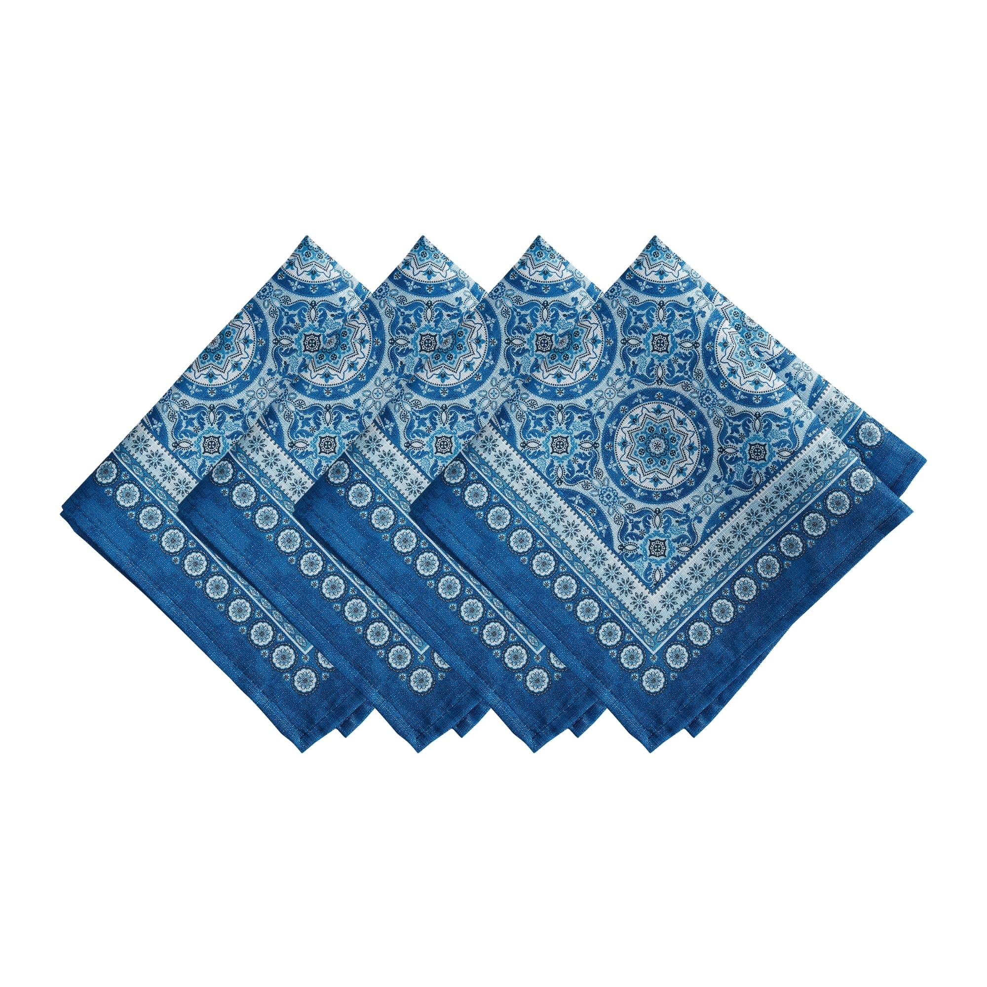 Vietri Medallion Bue Block Print Stain & Water Resistant Indoor/Outdoor Napkins, Set of 4