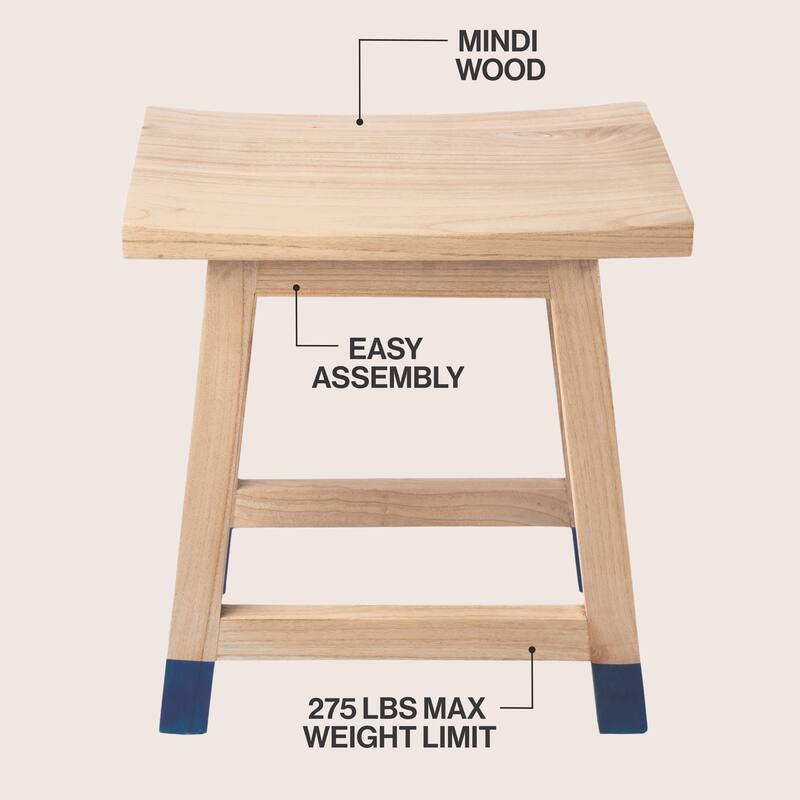 JONATHAN Y Finesse Classic Casual Handcrafted Solid Mindi Wood Accent Stool with Tipped Legs