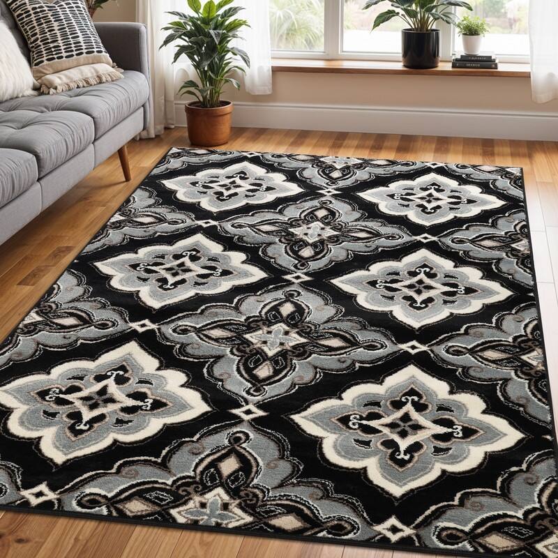 Superior Crawford Modern Medallion Indoor Runner or Area Rug - 8' x 10' - Black