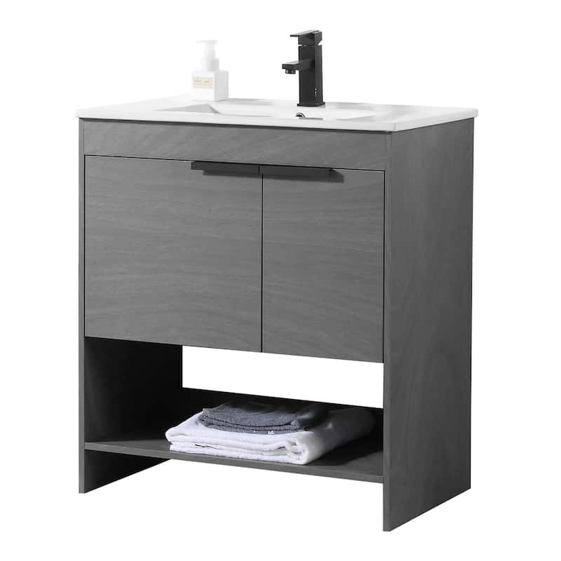 Fine Fixtures Phoenix Bathroom Vanity with Sink - Full Assembly Required - 30 Inch - Classic Grey