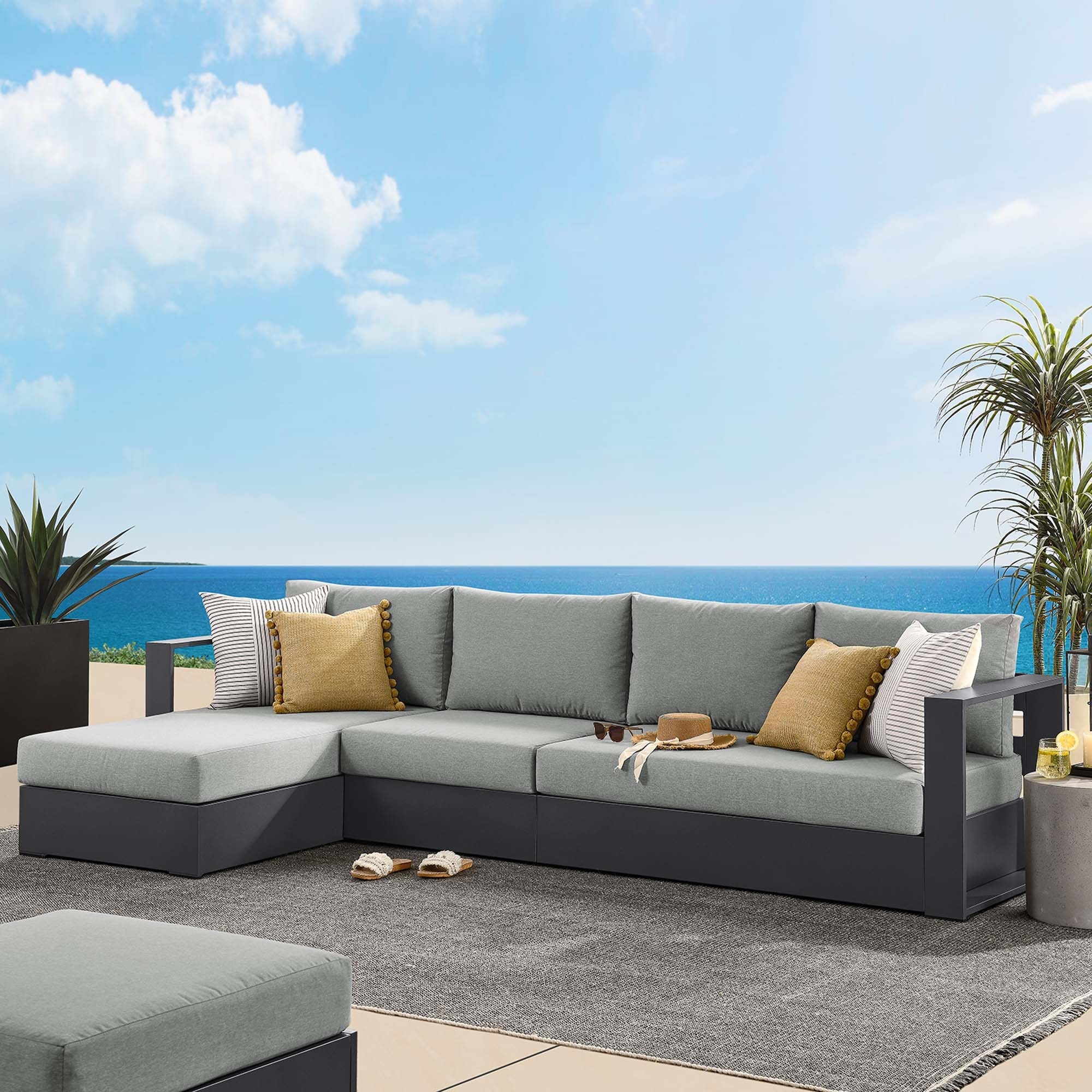 Tahoe Patio Aluminum 3-Piece Left-Facing Chaise Sectional Sofa Set