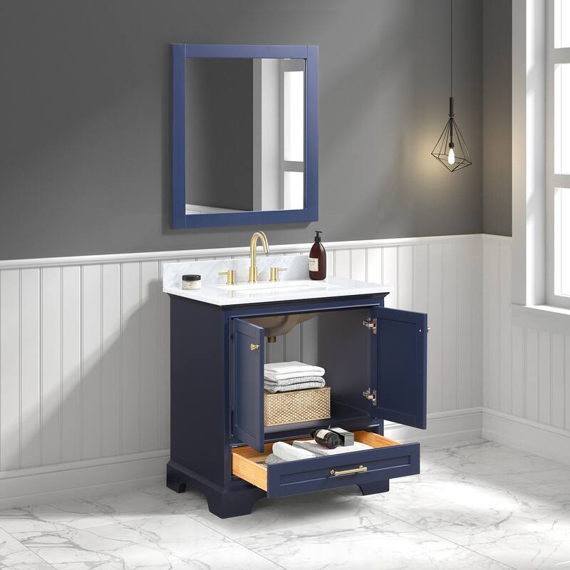 Blossom Copenhagen 30" Bathroom Vanity with Marble Top, Sink & Mirror