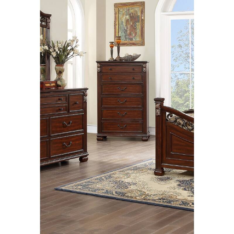 5 Drawers Wood Chest In Brown Finish