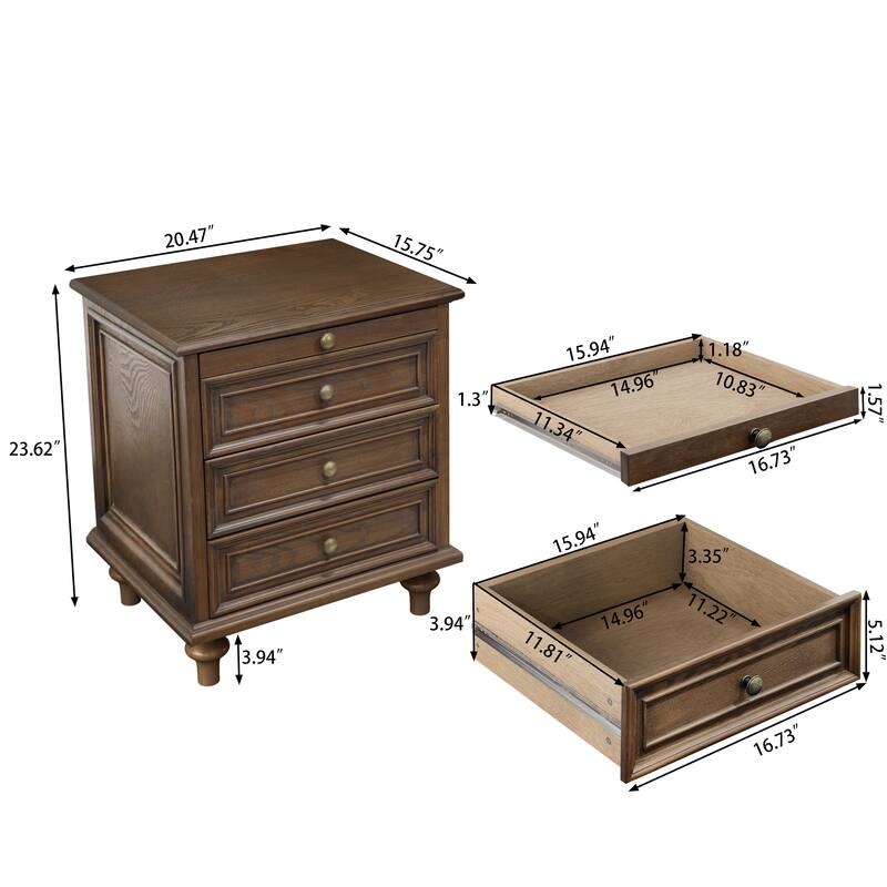 Nightstands Set of 2 with 4 Drawer,Wood Storage End Table with Hidden Pull-Out Shelf, 4 Solid Wood Feet and Metal Handle