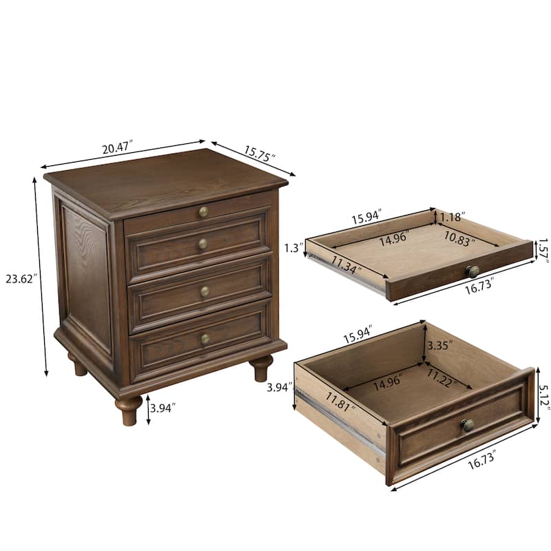 Traditional 3-Drawer Nightstands with Pull-Out Shelf and Solid Wood Legs