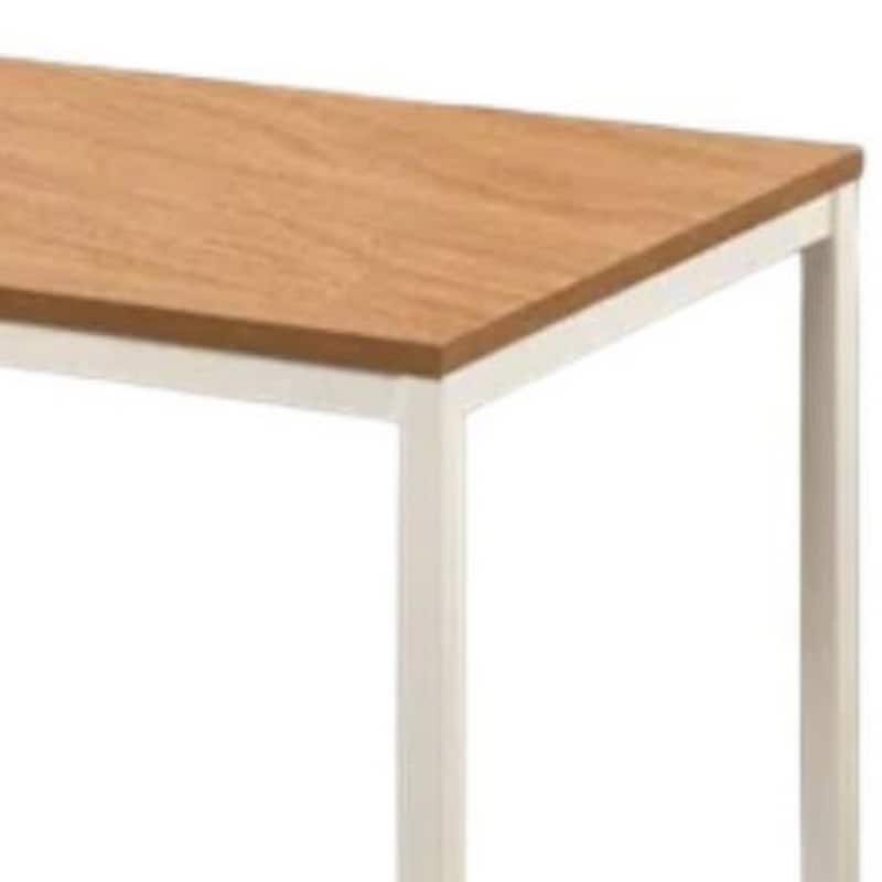 Rary Computer Writing Desk, 47 Inch, White Metal, Oak Brown Wood Top