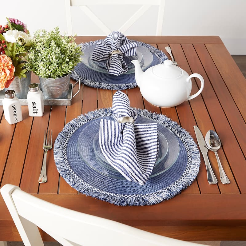 DII Nautical Blue Round Fringed Placemat Set/6