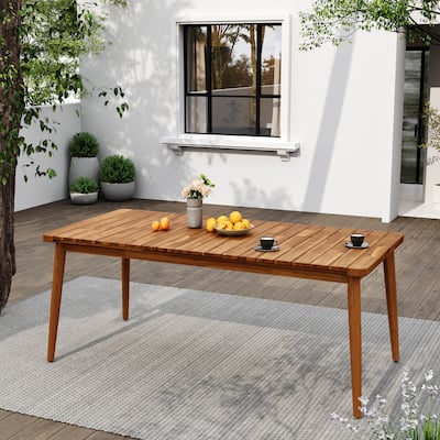 Wood Dining Table 8-Person Outdoor Table, Farmhouse Furniture for Patio, Garden, Backyard, Teak 180 LBS Weight Capacity 72"L