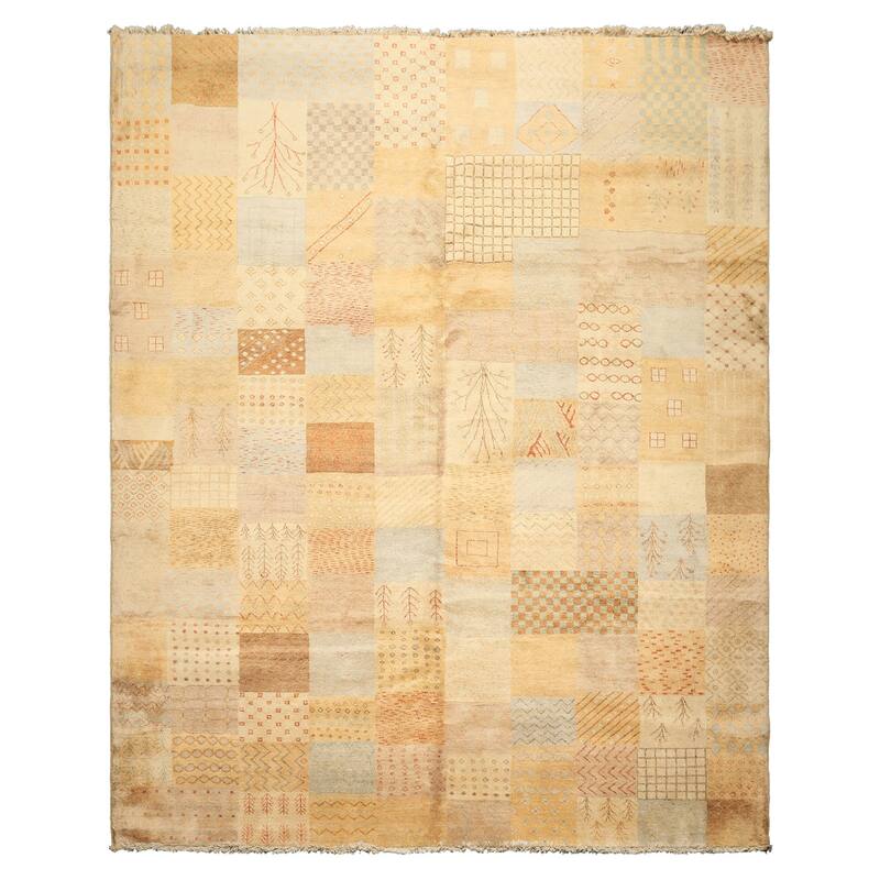 7'11''x10'2'' Hand Knotted Wool Beige Silky Sheen allover pattern Peshawar Rug - 7' 11'' x 10' 2''