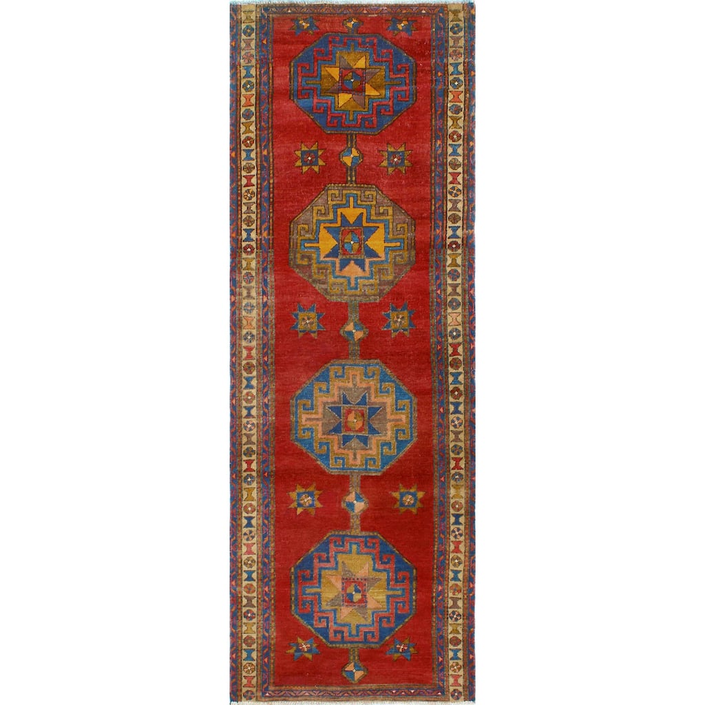 Fine Vintage Distressed Irada Red/Beige Runner - 3'4" x 9'10"