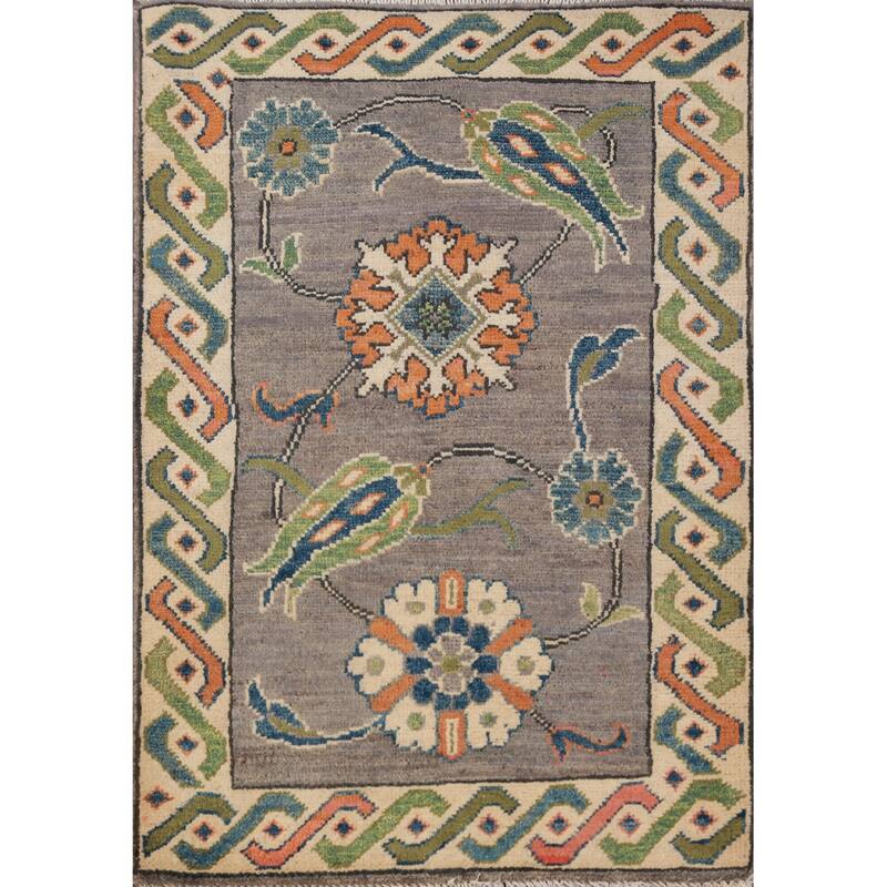 Gray Floral Kazak Oriental Accent Foyer Rug Handmade Wool Carpet - 2'0"x 3'0"