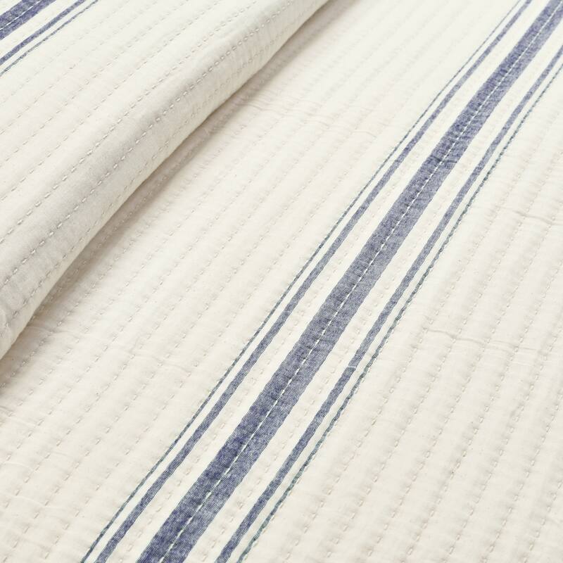Lush Decor Farmhouse Stripe Kantha Pick Stitch Yarn Dyed Cotton Woven Quilt/Coverlet