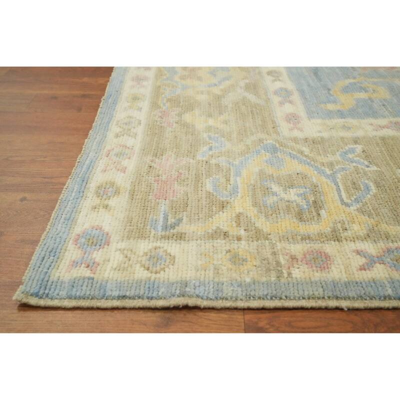 Vegetable Dye Blue Oushak Turkish Area Rug, Floral Geometric Carpet - 10' 0'' X 8' 5''