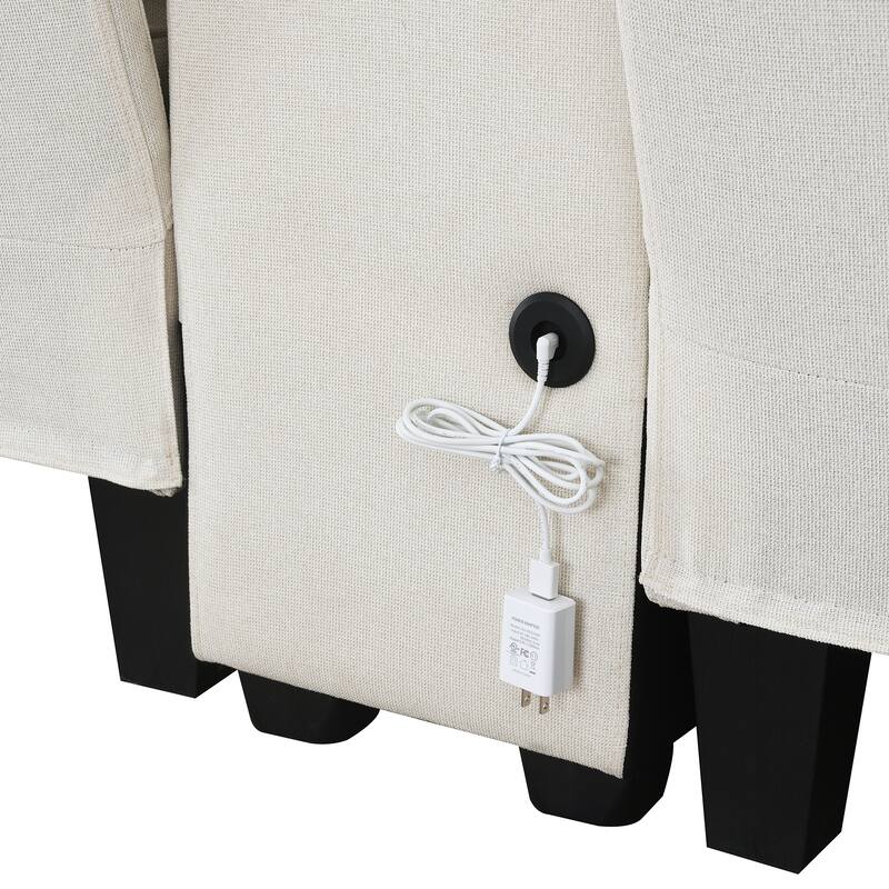 114.2" Linen Fabric Upholstered Sofa with 2 USB Ports and 2 Cupholders