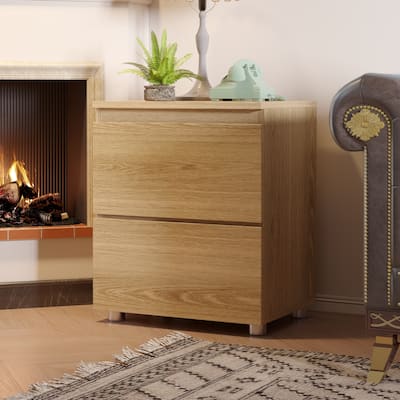 Nightstand Bedside Table Wood 2-Drawer End Table White/Brown