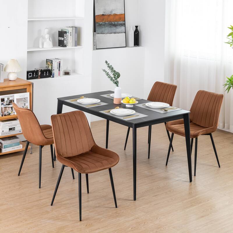 XINMICS Mid-century Modern Dining Chairs, Velvet Upholstered Metal Side Chair, Set of 2/4/6 - set of 4 - Brown