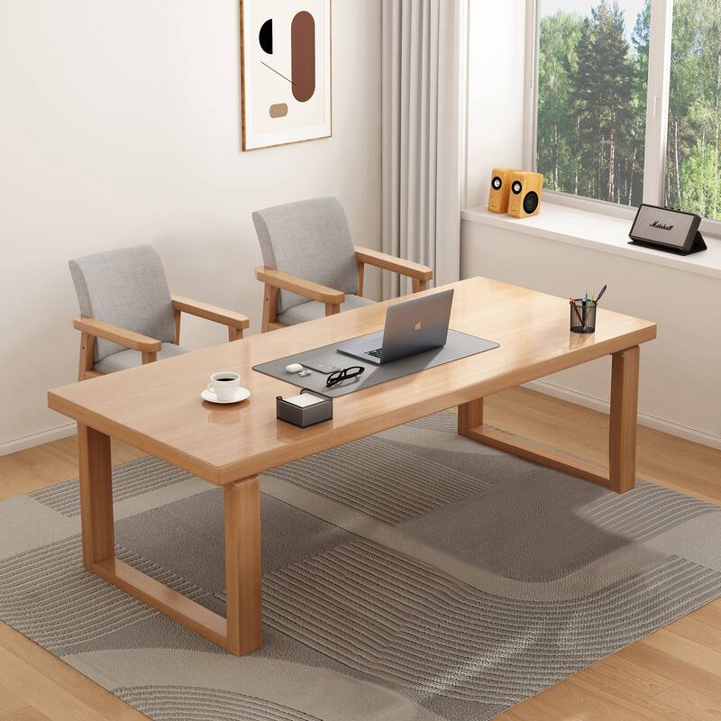 Double Computer Desk with 2 Chairs, Two Person Desk Workstation for Home Office, Natural - 70.9"