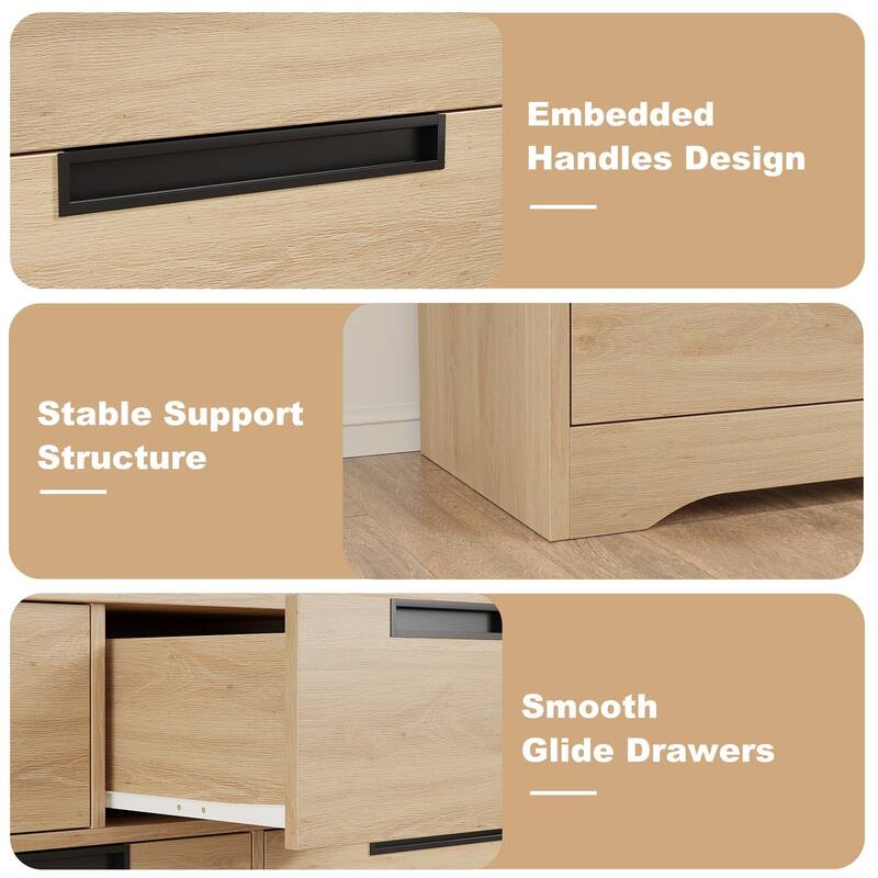 5 Drawer Dresser for Bedroom, Natural Chest of Drawers with Embedded Handles, Wooden Dresser Organizer