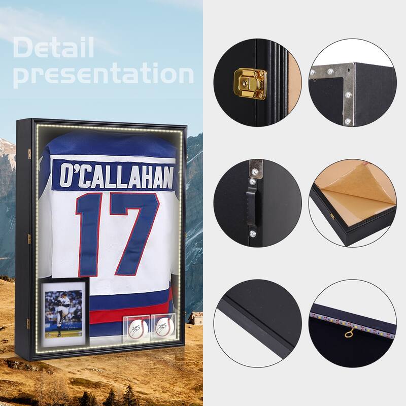 Jersey Frame Display Case, XL Jersey Display Case, with 2 Baseball Case and 1 Photo Frame
