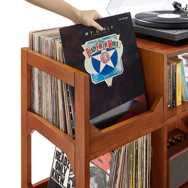 Crosley Asheville XL Record Player Stand With Vinyl Storage - On
