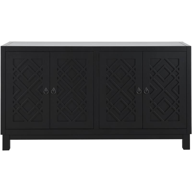 Large Storage Space Sideboard, 4 Door Buffet Cabinet with Pull Ring Handles