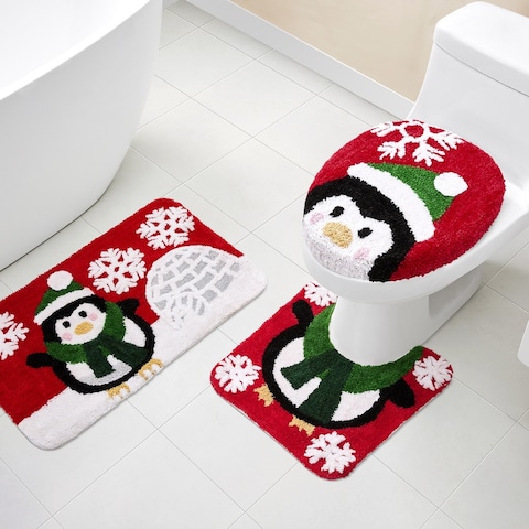 VCNY Home Penguin 3-Piece Holiday Bath Rug Set