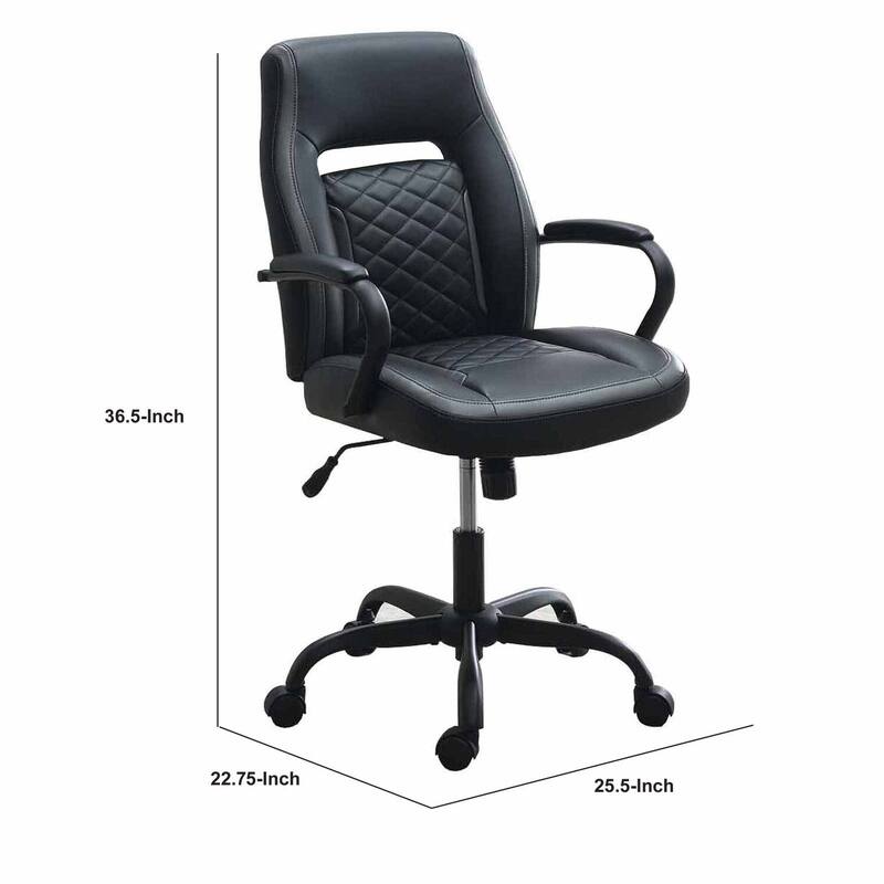 Ergonomic Black Faux Leather Office Chair with Diamond Tufting, Swivel Seat, Adjustable Height and Casters