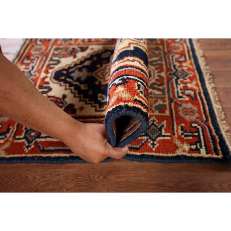 Navy Blue Heriz Serapi Accent Rug Hand-Knotted Oriental Wool Carpet - 2'0" x 3'0"
