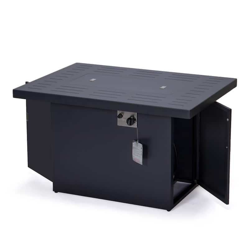 LeisureMod Chelsea 44" Modern 55000 BTU Propane Patio Fire Pit Table with Wind Guard for Porch Backyard Garden Decor