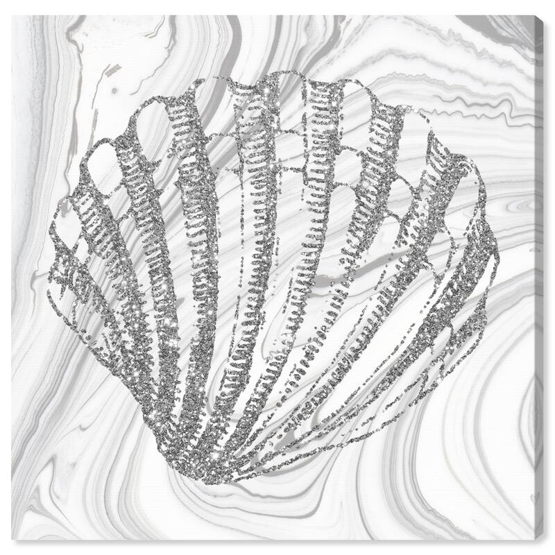 Wynwood Studio Canvas Nautical and Coastal Glitter Silver Seashell Gray and Silver Nautical & Coastal Wall Art Canvas Print