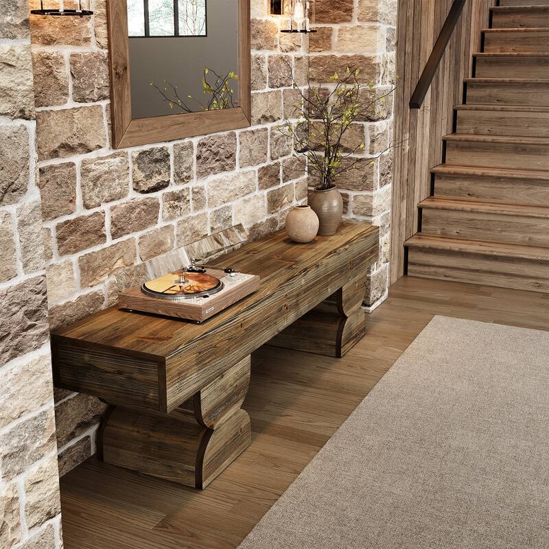 59-Inch Solid Wood Entryway Shoe Bench Farmhouse End of Bed - Antique Gray Brown