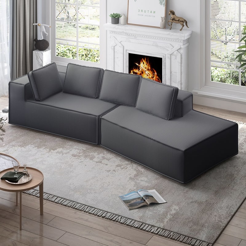 Mixoy 122" 2-Pieces Convertible Sectional Sofa,Oversized Sleeper Couch,Curved Modern Sofas for Living Room