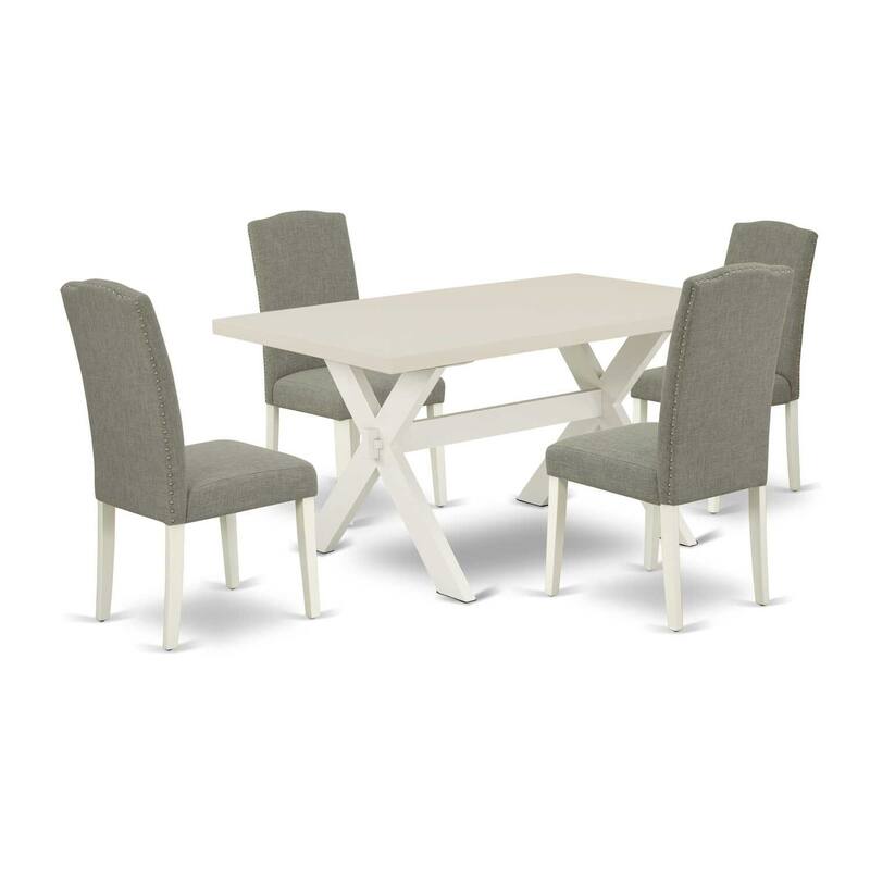 5-Piece Dinette Set - Dining Table and Chairs - Modern Kitchen Table Set - White Finish - 60