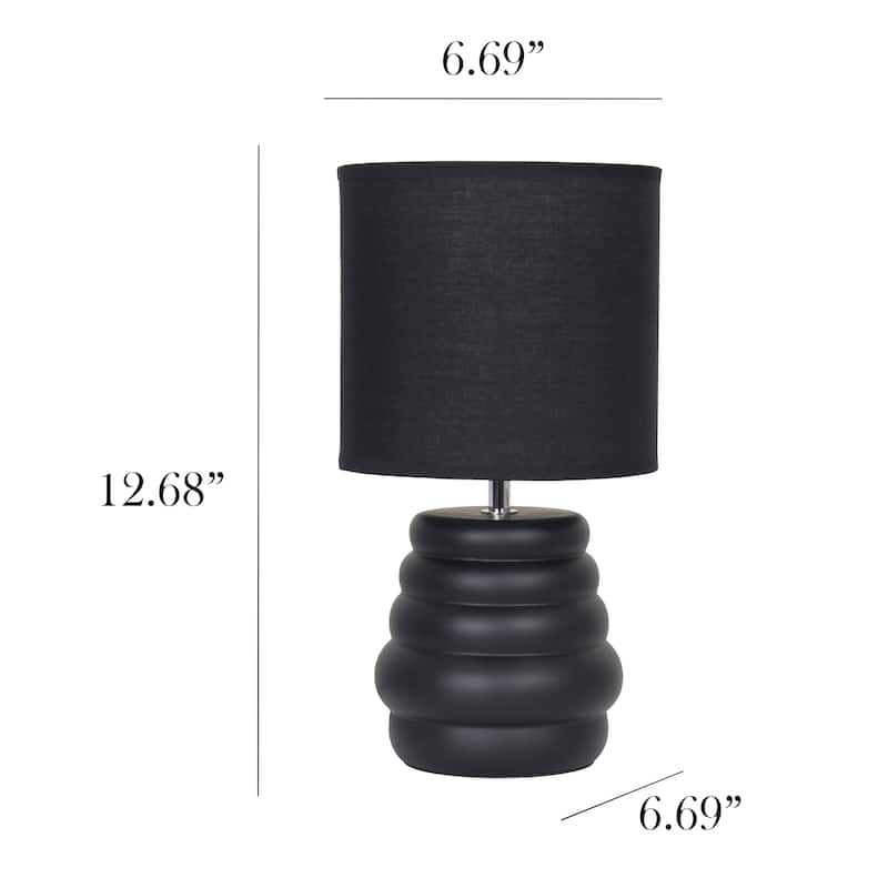 Stacked Ceramic Mini Table Lamp with Fabric Drum Shade Modern Sculptural Accent Lighting Compact Design
