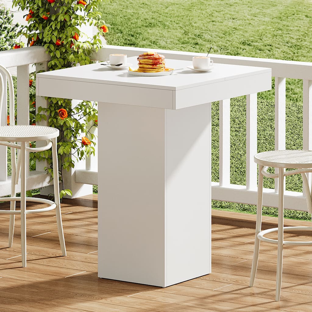 31.5 Inches White Square Bar Table for Home Bar, Kitchen - 31.5" W x 31.5" L x 39.37" H