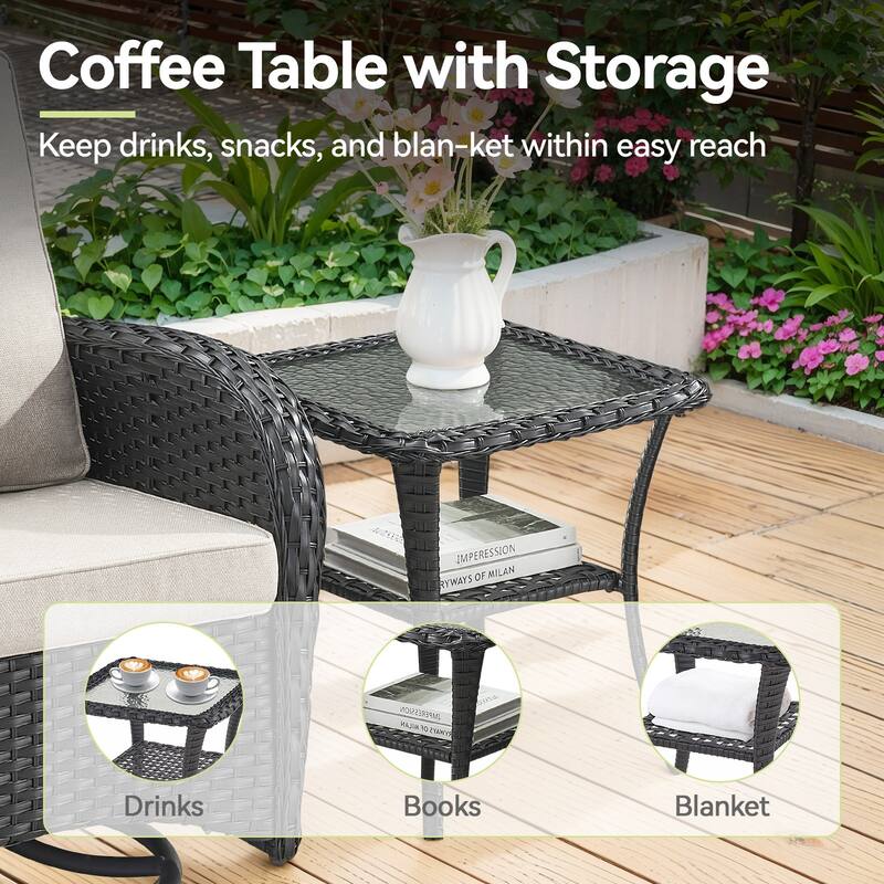 Outdoor Gliders Chair with Side Table Black-Beige - Black